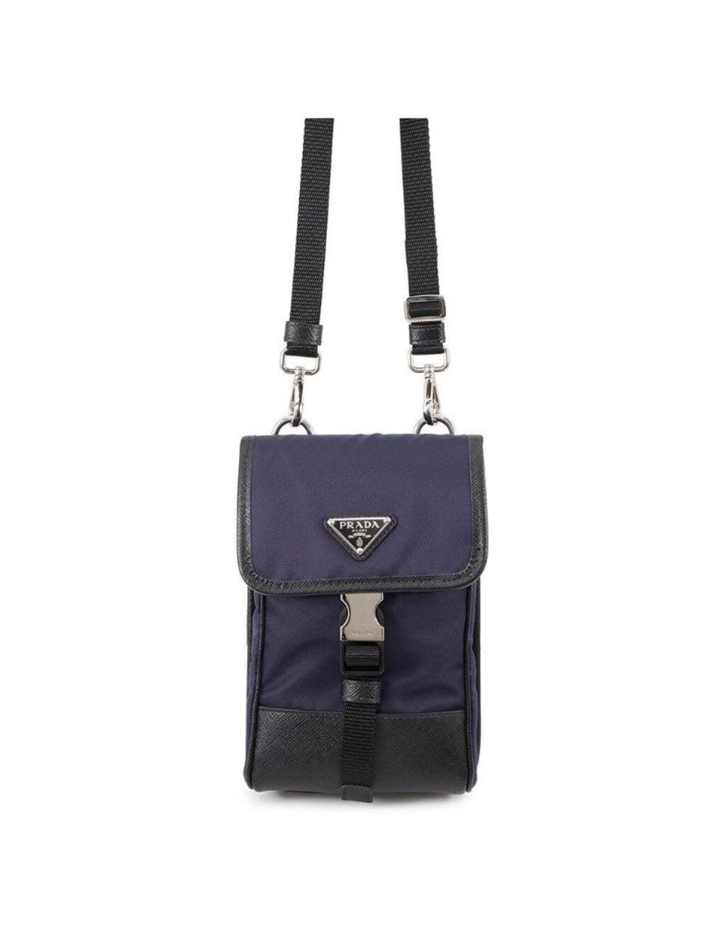 Prada Shoulder Bag Triangle Logo Canvas Leather